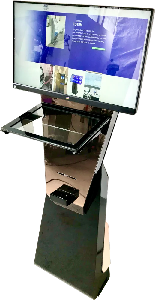 Kiosco Aqueron Totem con pantalla horizontal, bandeja y lector